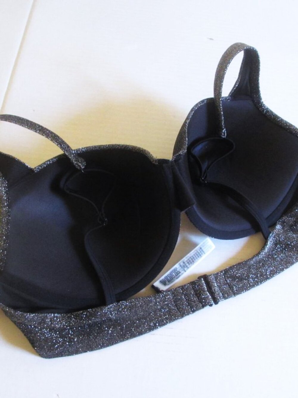 PINK Victoria Secret Swim Push Up Bikini Top XXL - 40D 42C 42D Glitter Black nwt - Picture 7 of 8
